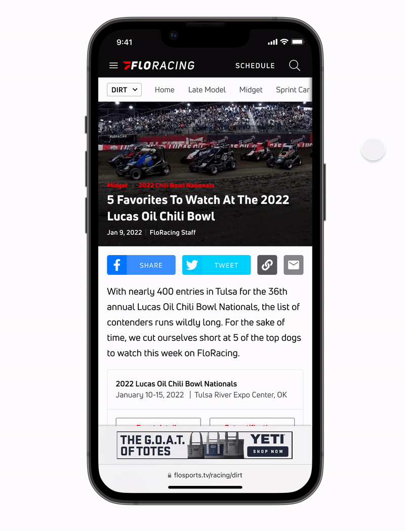 gif of a prototype of flosports mobile navigation system
